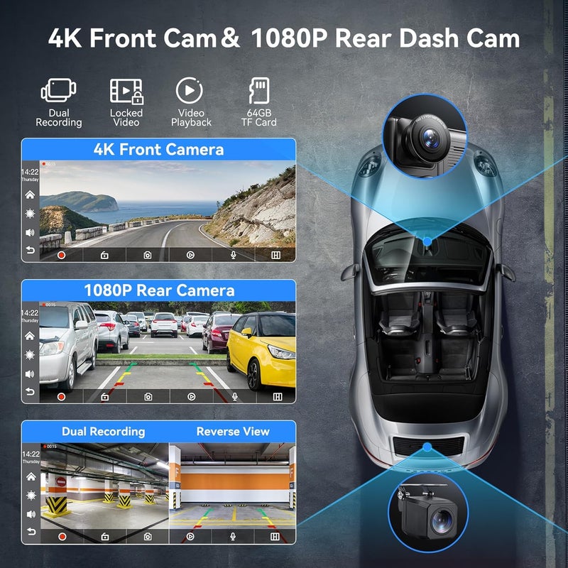 Carpeer Portable Apple Carplay Screen for Car, 10" Wireless Car Play Touchscreen with 4K Dash Cam, 1080P Backup Camera, Carplay&Android Auto, Loop Recording, GPS Navigation, Bluetooth - Image 4